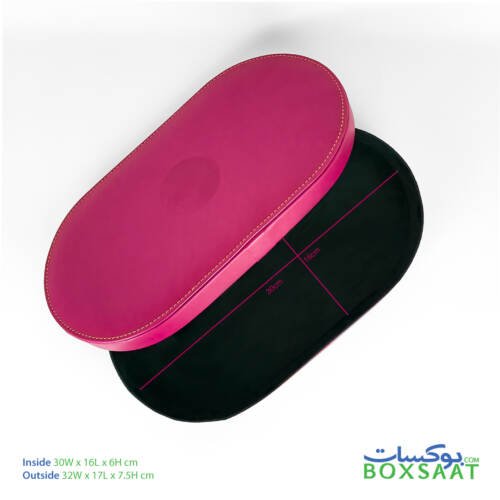 Oval Shape PU Leather Box - Hand Stitched With Velvet Inside - 30W x 16L x 6H 3 PU leather pink color gift box inside dimensions