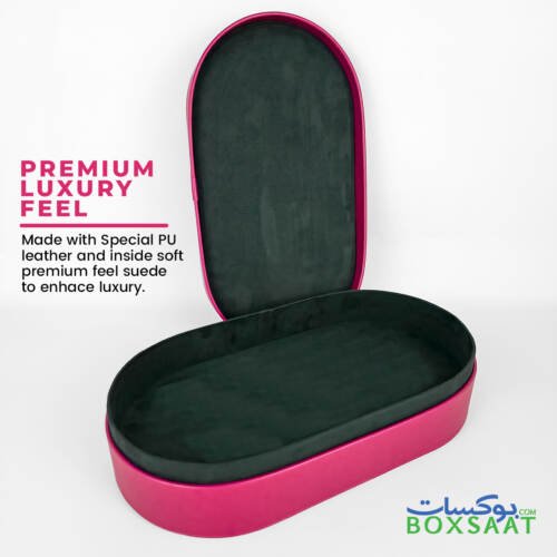 Oval Shape PU Leather Box - Hand Stitched With Velvet Inside - 30W x 16L x 6H 6 Three cup model luxurious empty leather box inside suede for premium feel