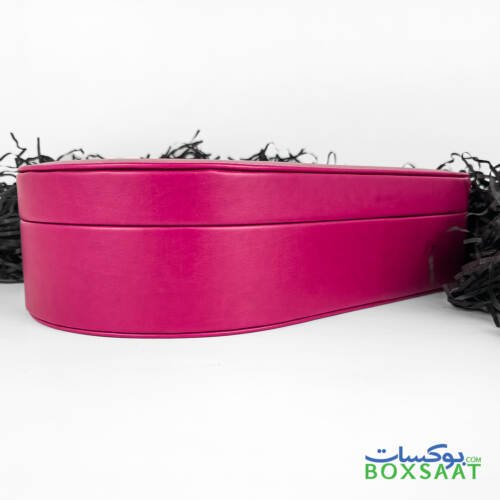 Oval Shape PU Leather Box - Hand Stitched With Velvet Inside - 30W x 16L x 6H 12 Premium leather gift box - hot pink color - hand-stiched
