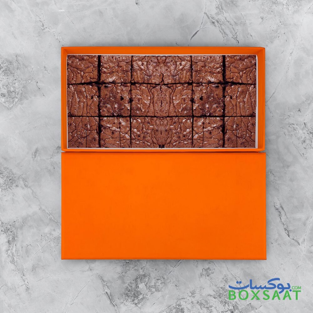 Ready-made-chocolate-gift-box-top-view-lid-open-orange-color-chocolates-inside