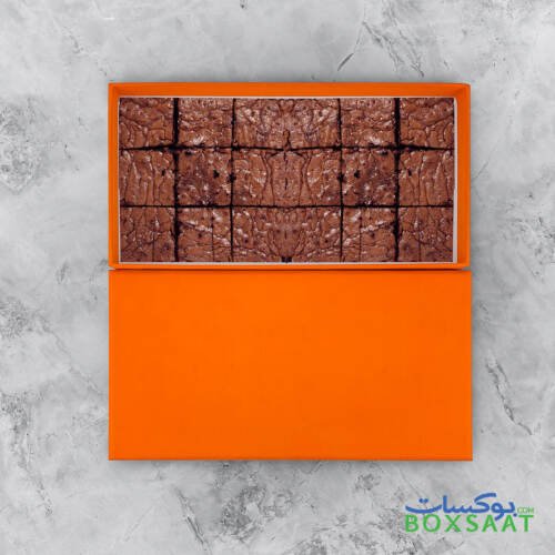Special Paper Empty Gift Boxes - Medium Size - 10Lx20Wx3H cm - Minimum Qty 25 – 8AED Box 9 Ready-made-chocolate-gift-box-top-view-lid-open-orange-color-chocolates-inside