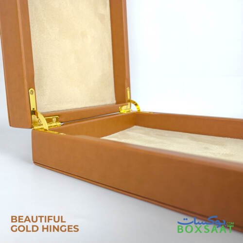 Brown Color PU Leather Box - Small Size - 21.5Lx15.5Wx(2+2)H 4 PU Leather Gift Box With Gold Hinges