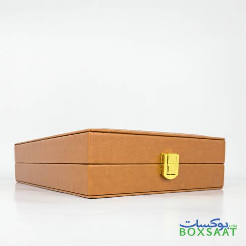 Brown Color PU Leather Box - Medium Size - 24.9Lx19.3Wx(2.3+2.3)H 4 PU Textured leather Gift Box with Shiny Gold Locks