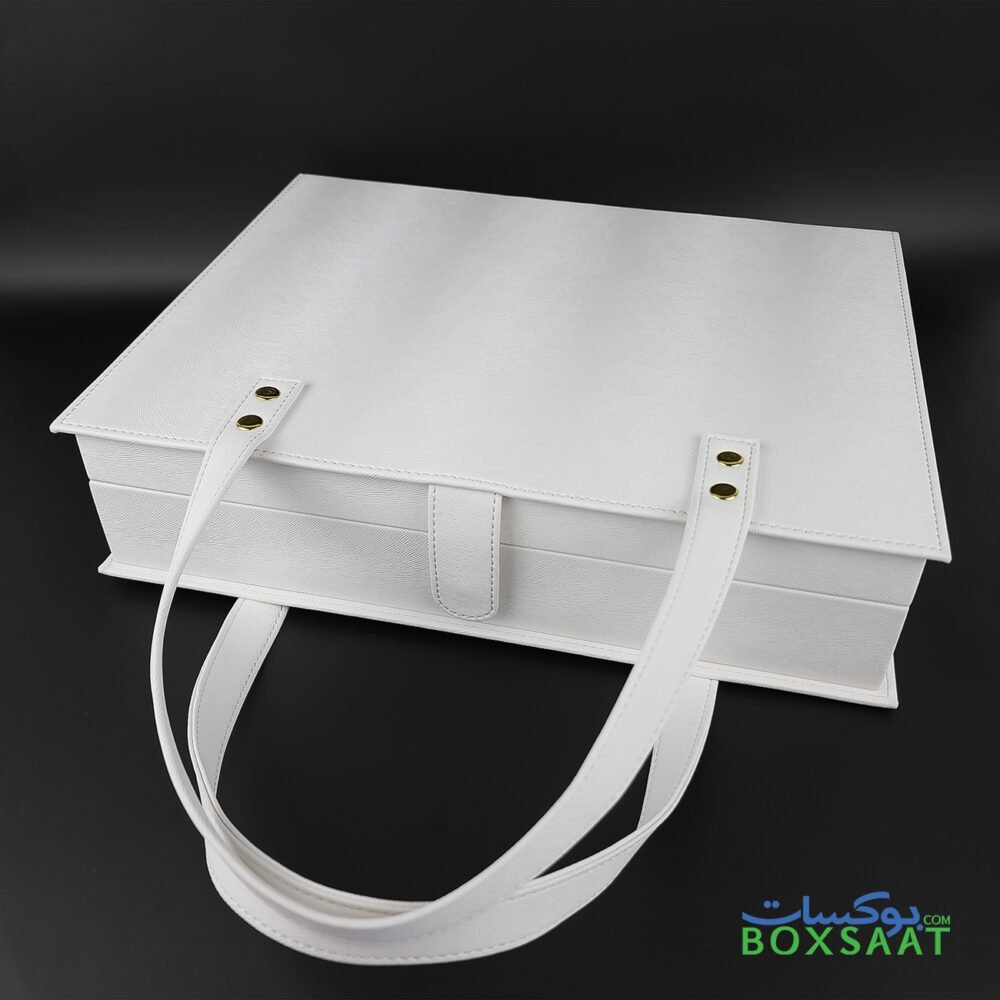 beautiful white color faux leather box with handles