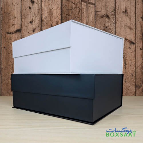 Magnetic Gift Box - Front Half Flap - 25.5Lx33Wx12H cm 6 Magnetic Gift Box Half Front Flap Black and White Color