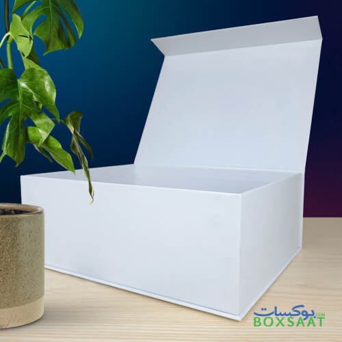Magnetic Gift Box - Front Half Flap - 25.5Lx33Wx12H cm 5 Magnetic Gift Box Half Front Flap White Color Open