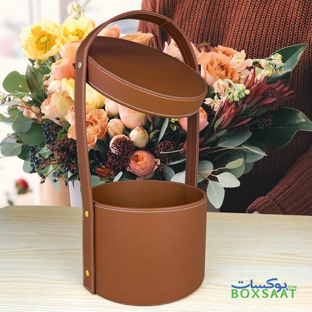 brown leather flower box