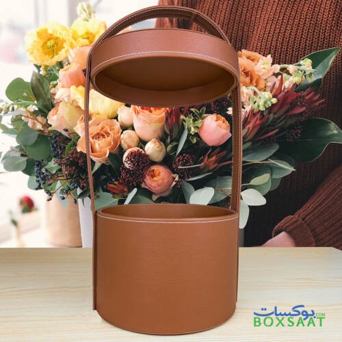 High Quality PU Brown Leather Luxury Flower Box - 20Lx20Wx44H cm 2 PU leather flower gift box