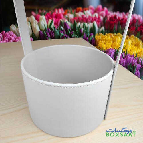 High Quality PU Creamish Leather Luxury Flower Box - 20Lx20Wx44H cm 2 hand stitched cream color leather flower box