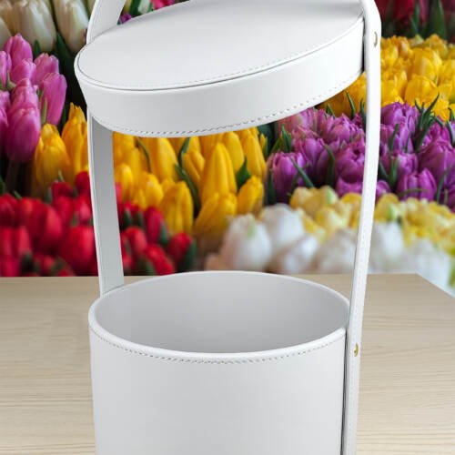 High Quality PU Creamish Leather Luxury Flower Box - 20Lx20Wx44H cm 3 flower box
