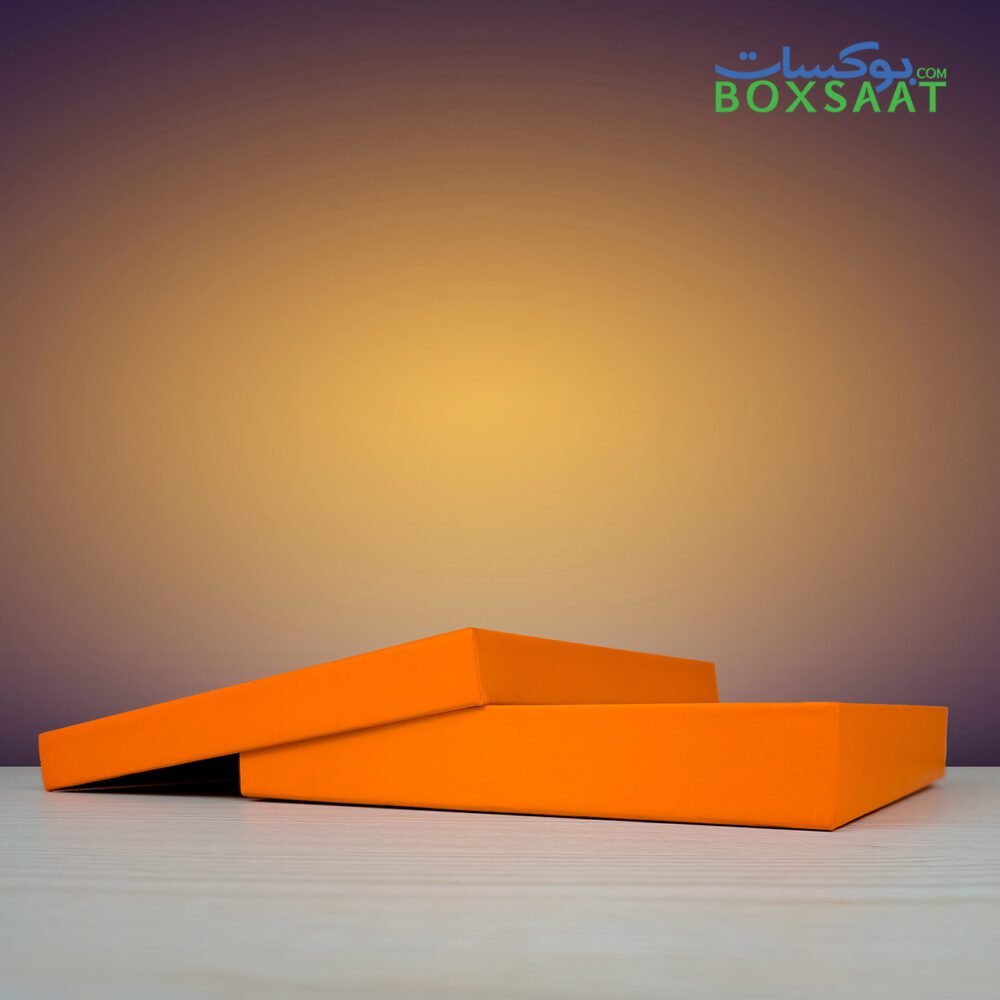 ready made gift box large size soft orange color horizontal slim model open from top