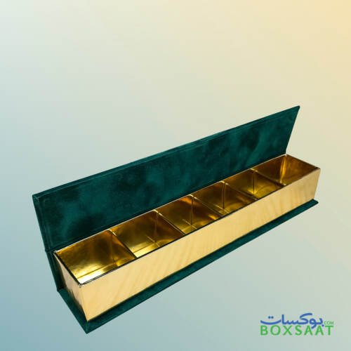 green velvet gift chocolate box top side open view