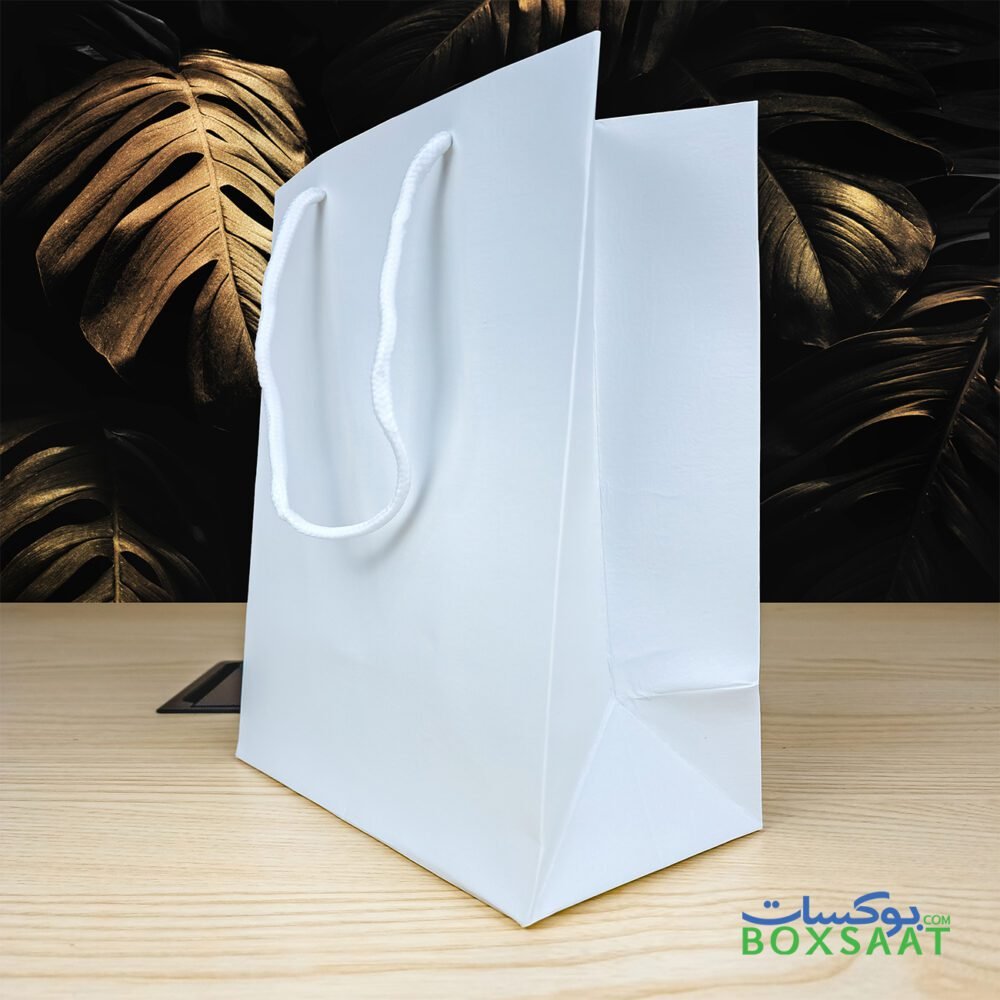 white paper bag with textured surface
