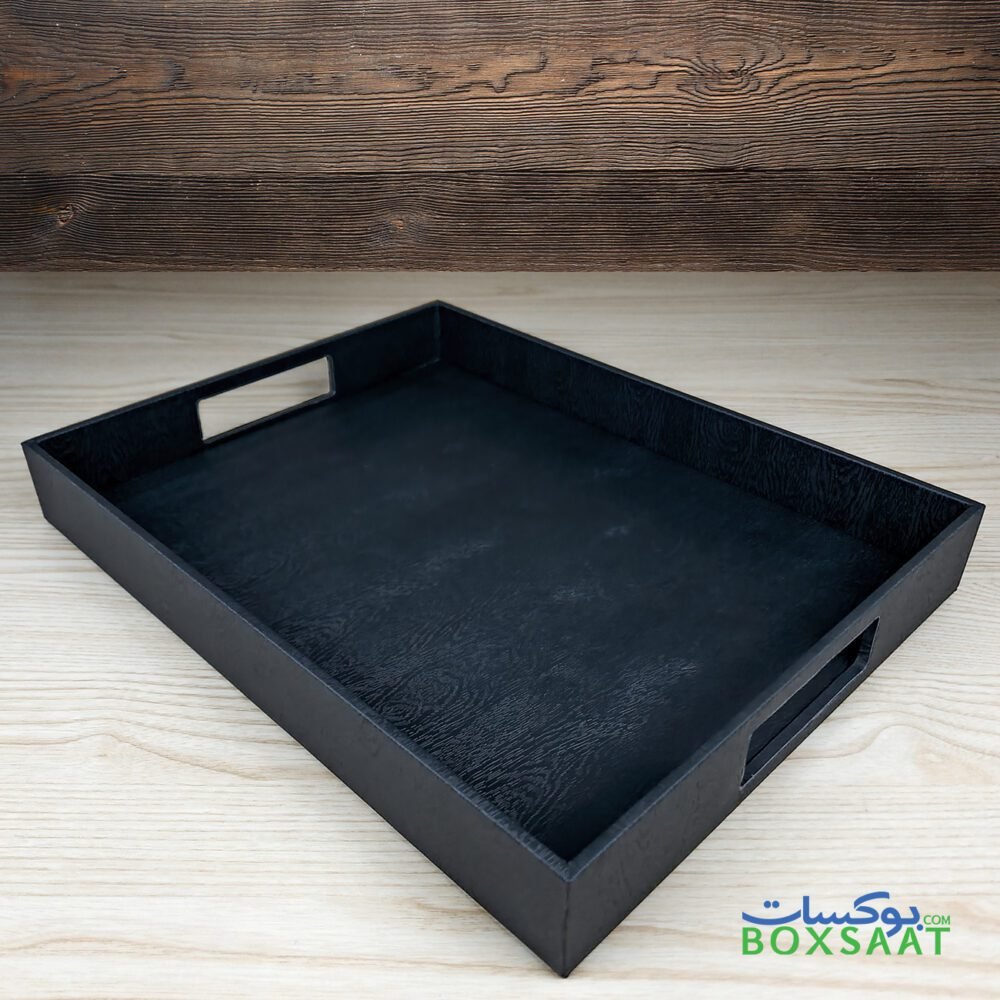 wooden tray made with black color pu leather