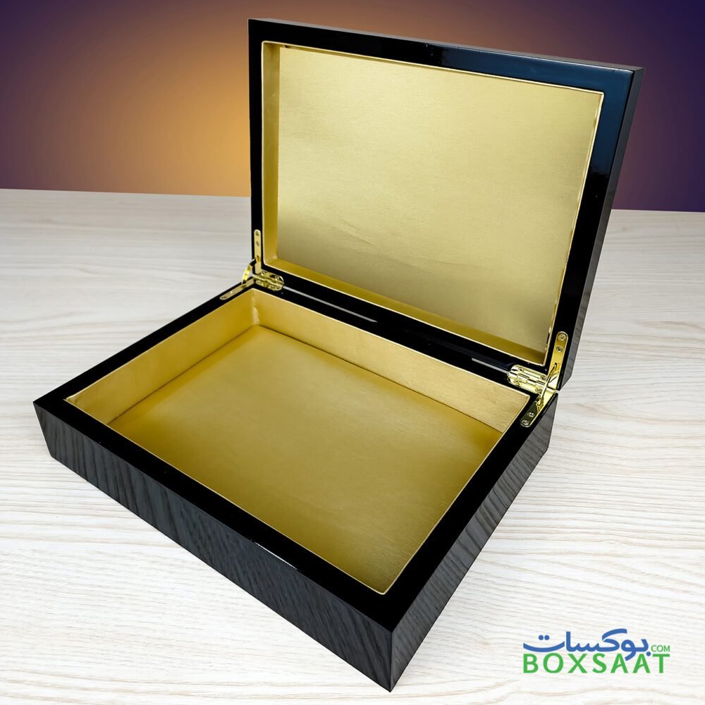 Jewellery box Dubai with inside gold satin pads for soft touch feel