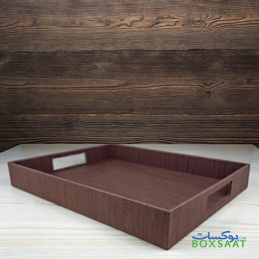 wooden texture pu leather table serving tray