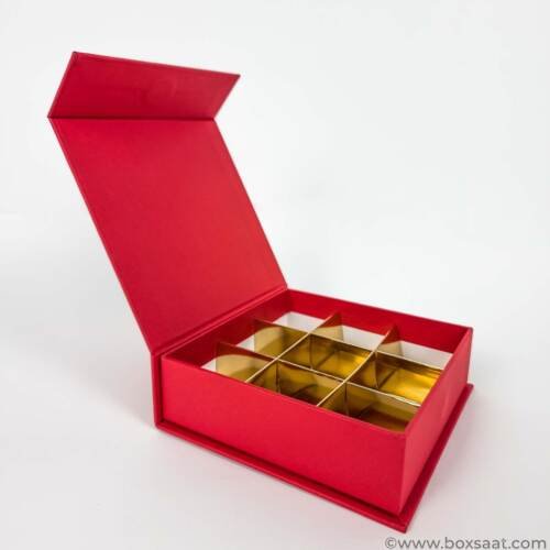 Chocolate Box - 9 Pcs - 5 Colors - Magnetic Flap Model - Minimum Qty 10 14 Chocolate Box - Magnetic Flap Model - Red Color - 9pcs