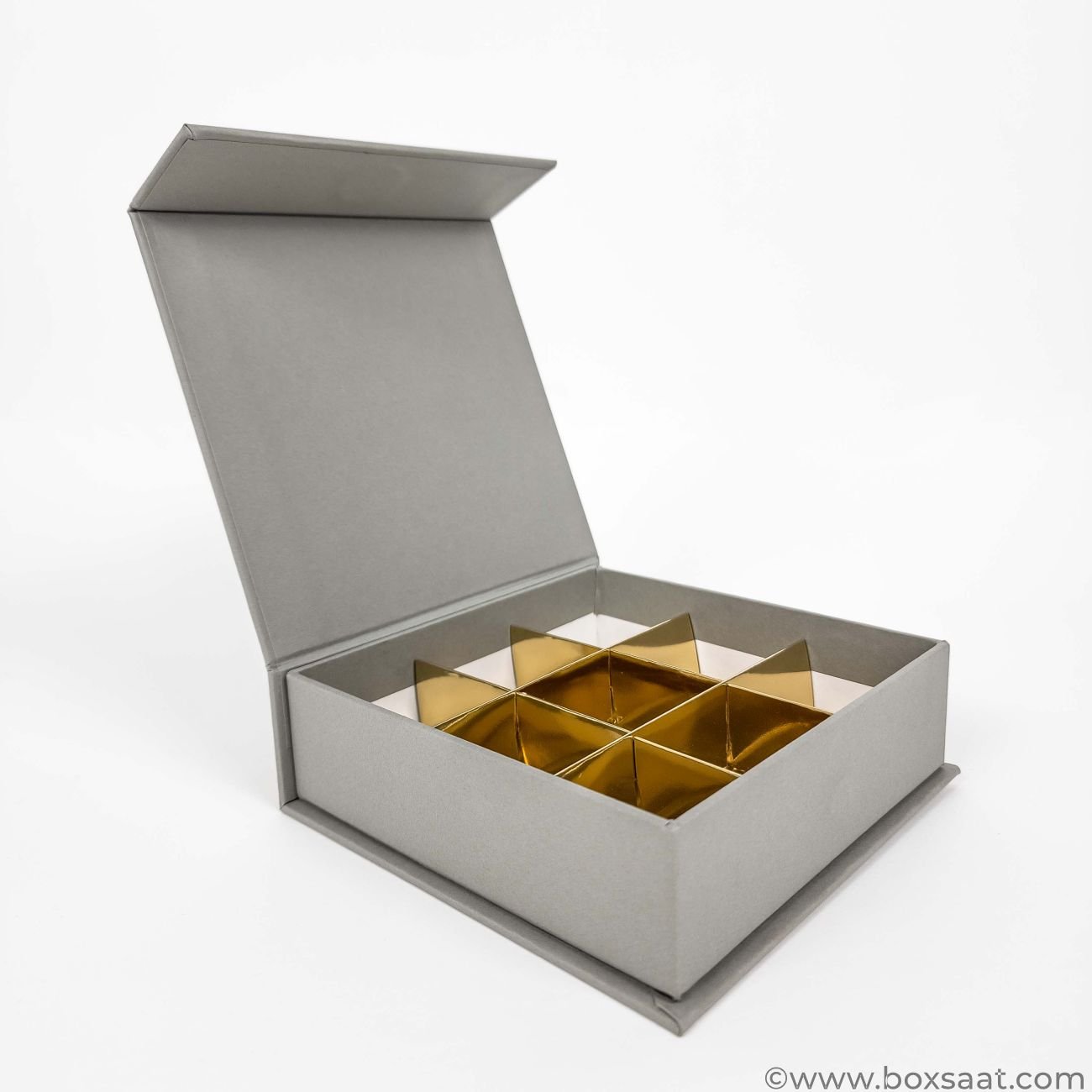 Chocolate  Box – Magnetic Flap Model – Grey Color – 9pcs Chocolate Box - Magnetic Flap Model - Grey Color - 9pcs