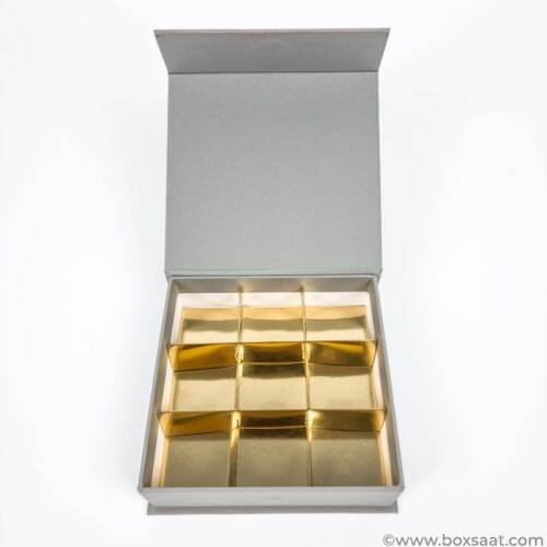 Chocolate Box - 9 Pcs - 5 Colors - Magnetic Flap Model - Minimum Qty 10 9 Chocolate Box - Magnetic Flap Model - Grey Color - 9pcs