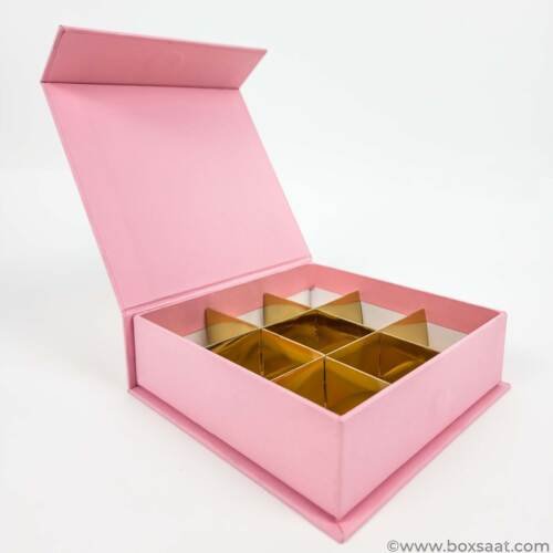 Chocolate Box - 9 Pcs - 5 Colors - Magnetic Flap Model - Minimum Qty 10 5 Chocolate Box - Magnetic Flap Model - Pink Color - 9pcs