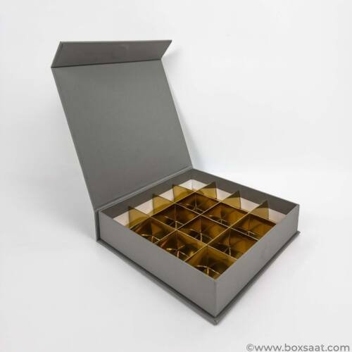 Chocolate Box - 16 Pcs - 5 Colors - Magnetic Flap Model - Minimum Qty 10 5 Chocolate Box - Magnetic Flap Model - Grey Color- 16pcs