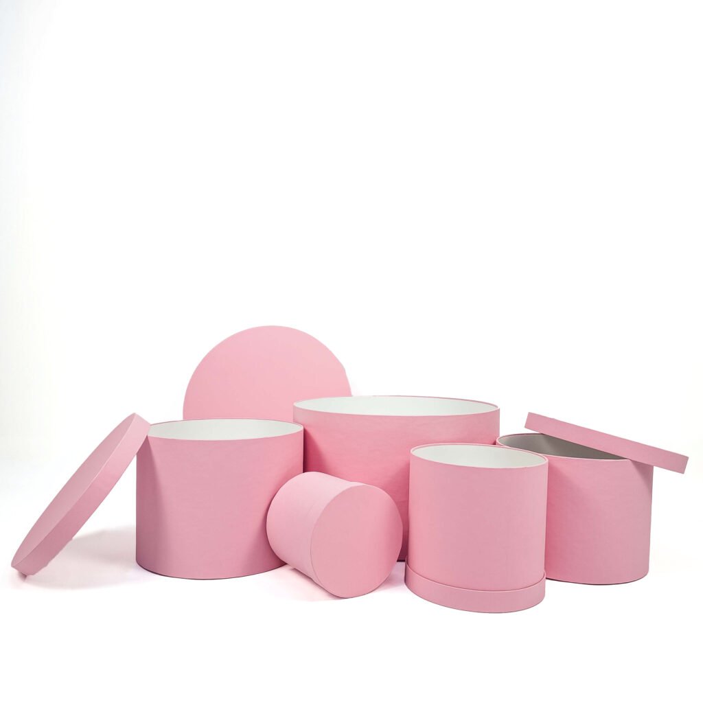 Gift Box Dubai – Custom Luxury Packaging | Boxsaat 1 Flower Round box with lid. Pink color box available in 5 different sizes Round Boxes For Gifts-gift box dubai-customized gift boxes.