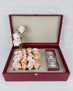 wedding gift box with money and flowers made with leather