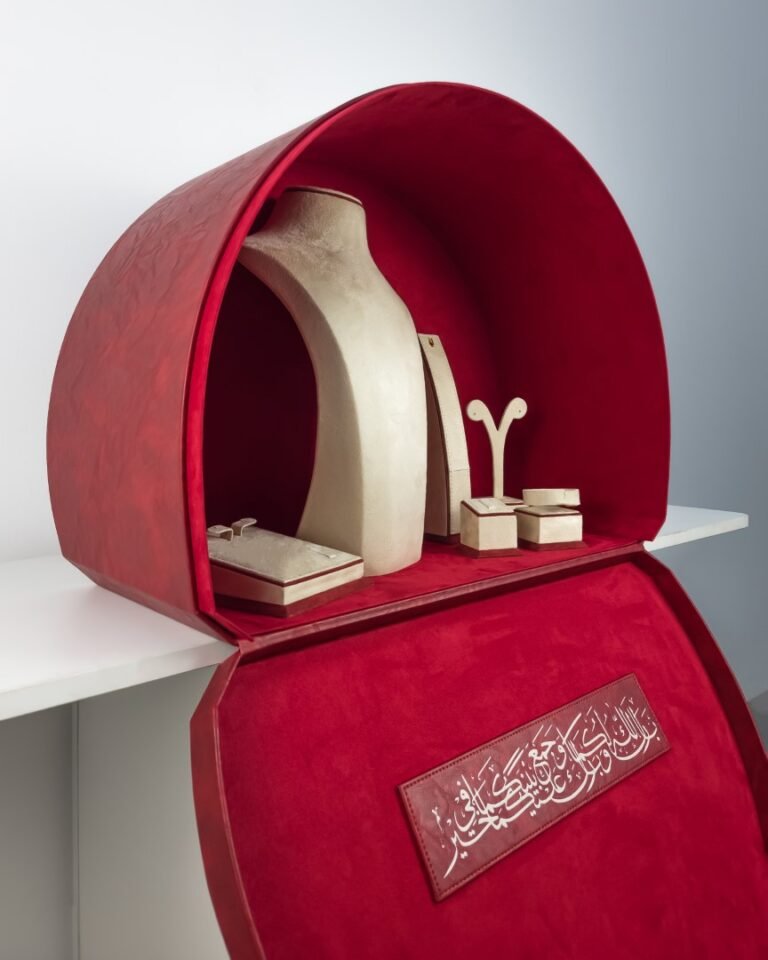 Jewellery Box Manufacturers in the UAE 1 half round leather and suede Jewellery box display for wedding jewellery box manufacturers in UAE