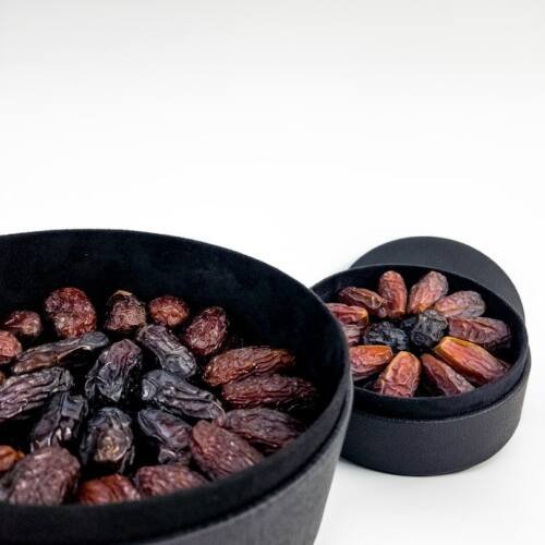PU Leather Round Box for Majdool Dates 3 PU Leather black round box for Dates