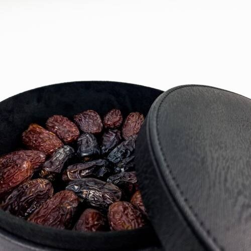 PU Leather Round Box for Majdool Dates 4 High quality PU Leather black round box for Dates