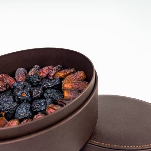 PU Leather Round Box for Majdool Dates 2 High quality PU Leather brown round box for Dates
