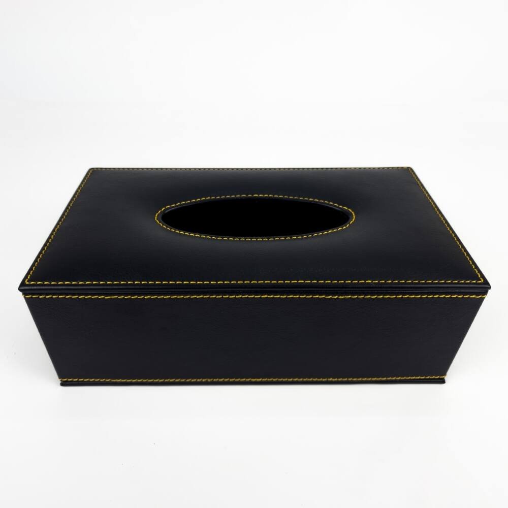 Tissue box PU leather with stitching black color