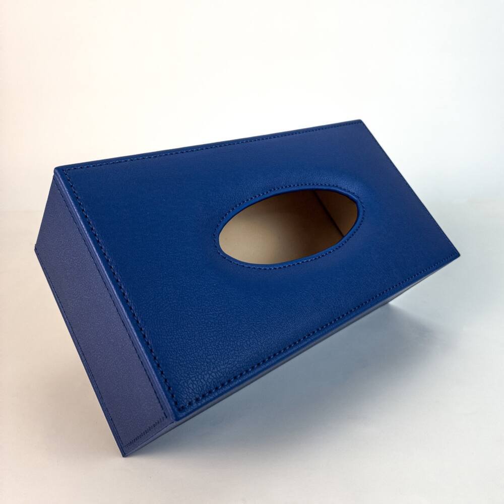 Tissue box PU leather with stitching blue color
