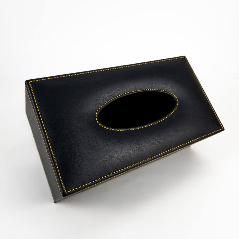 Tissue box PU leather with stitching black color