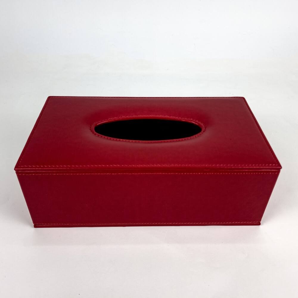 Tissue box PU leather with stitching red color