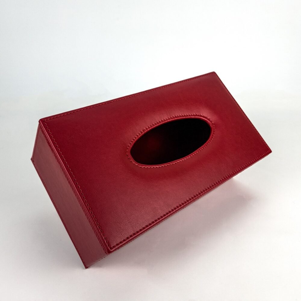 Tissue box PU leather with stitching red color