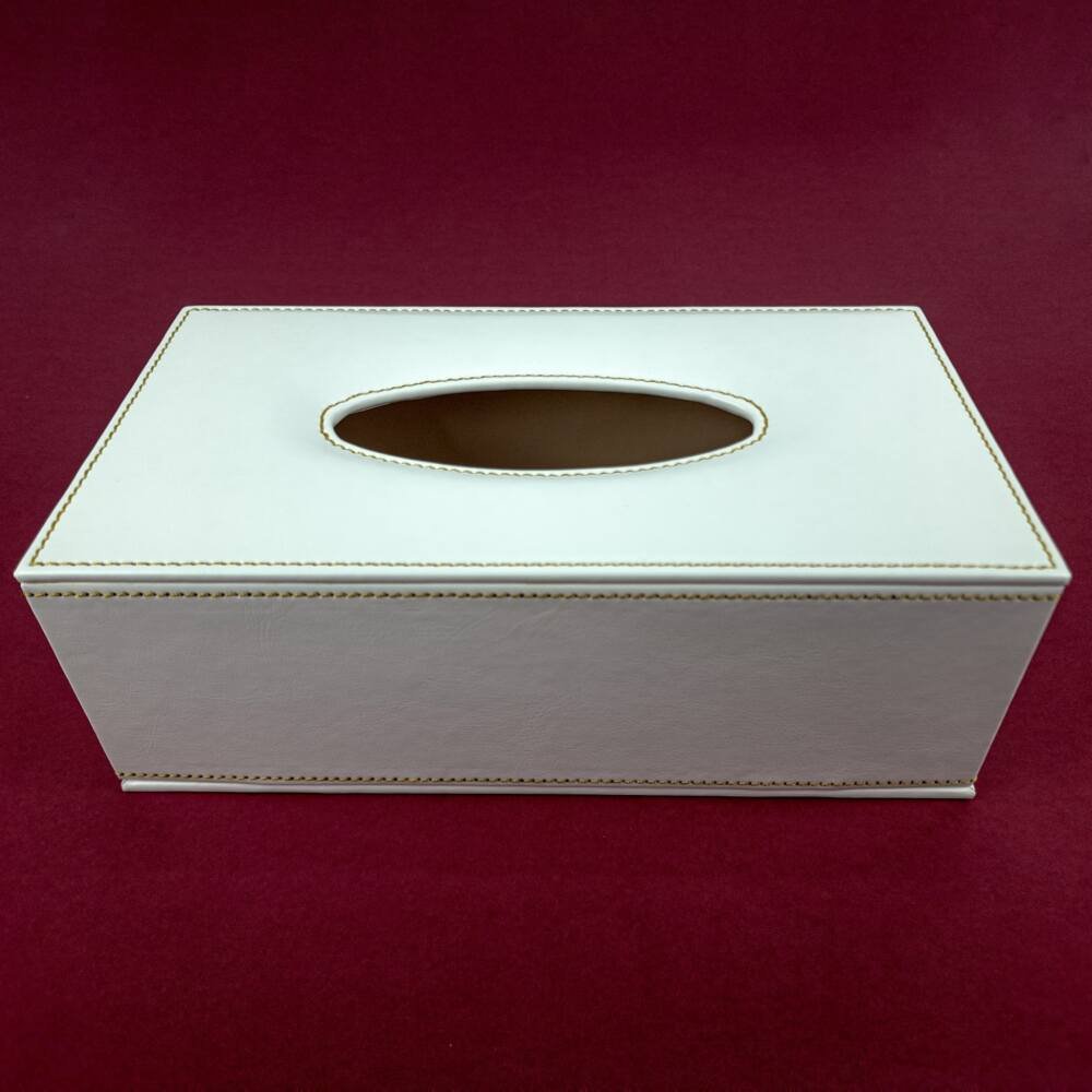 Tissue box PU leather with stitching White color