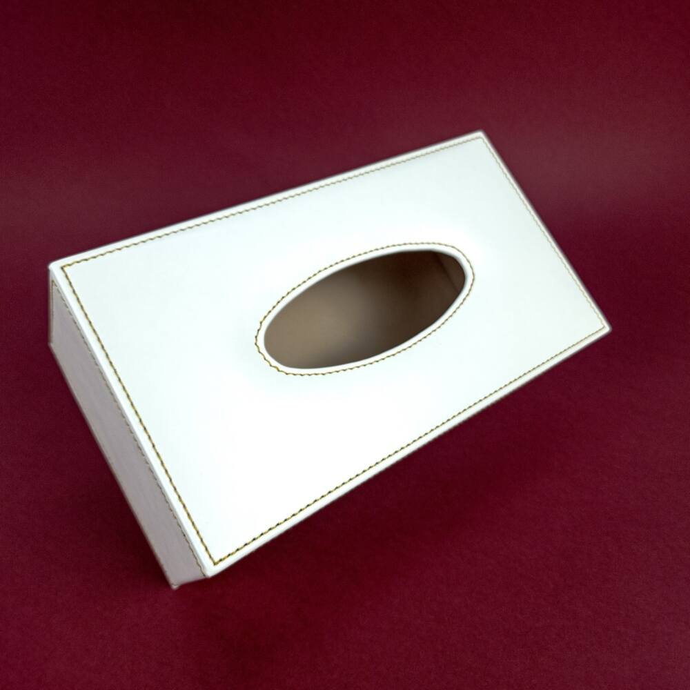 Tissue box PU leather with stitching White color