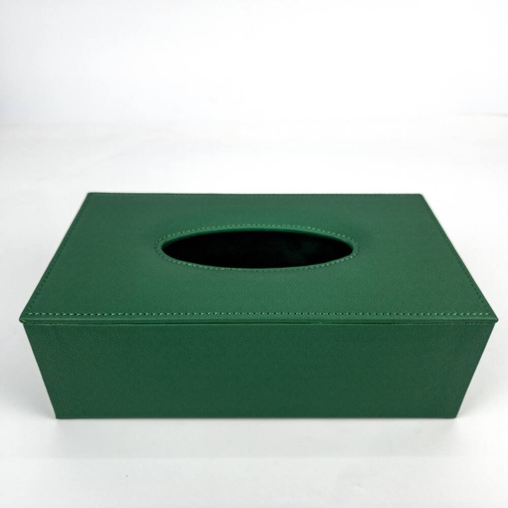 Tissue box PU leather with stitching green color