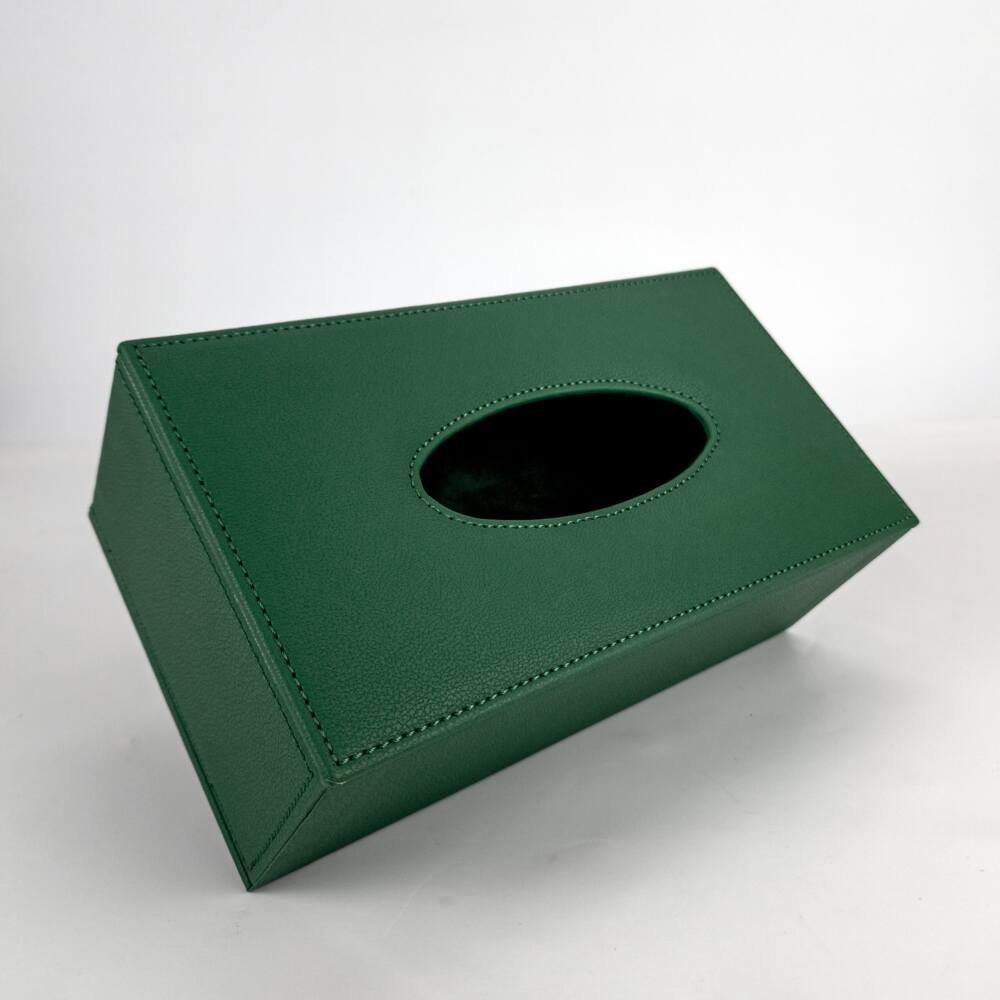 Tissue box PU leather with stitching green color