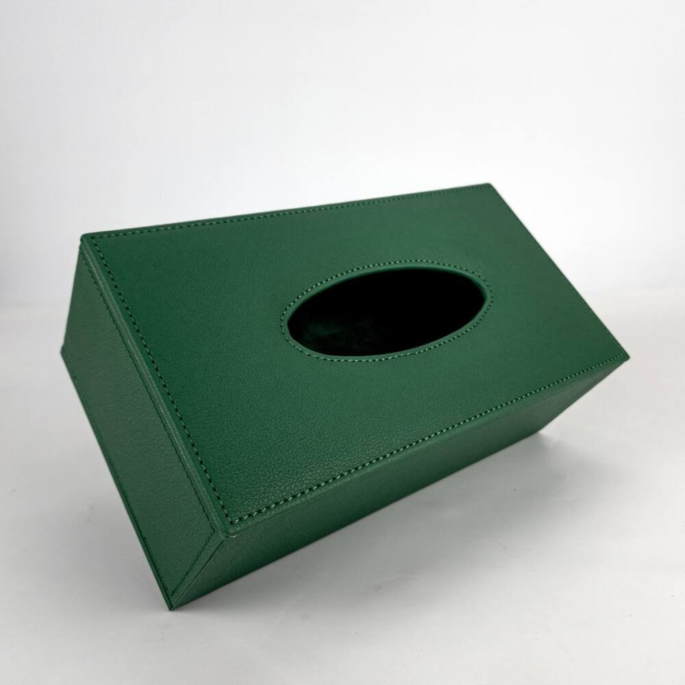 Tissue box PU leather with stitching green color