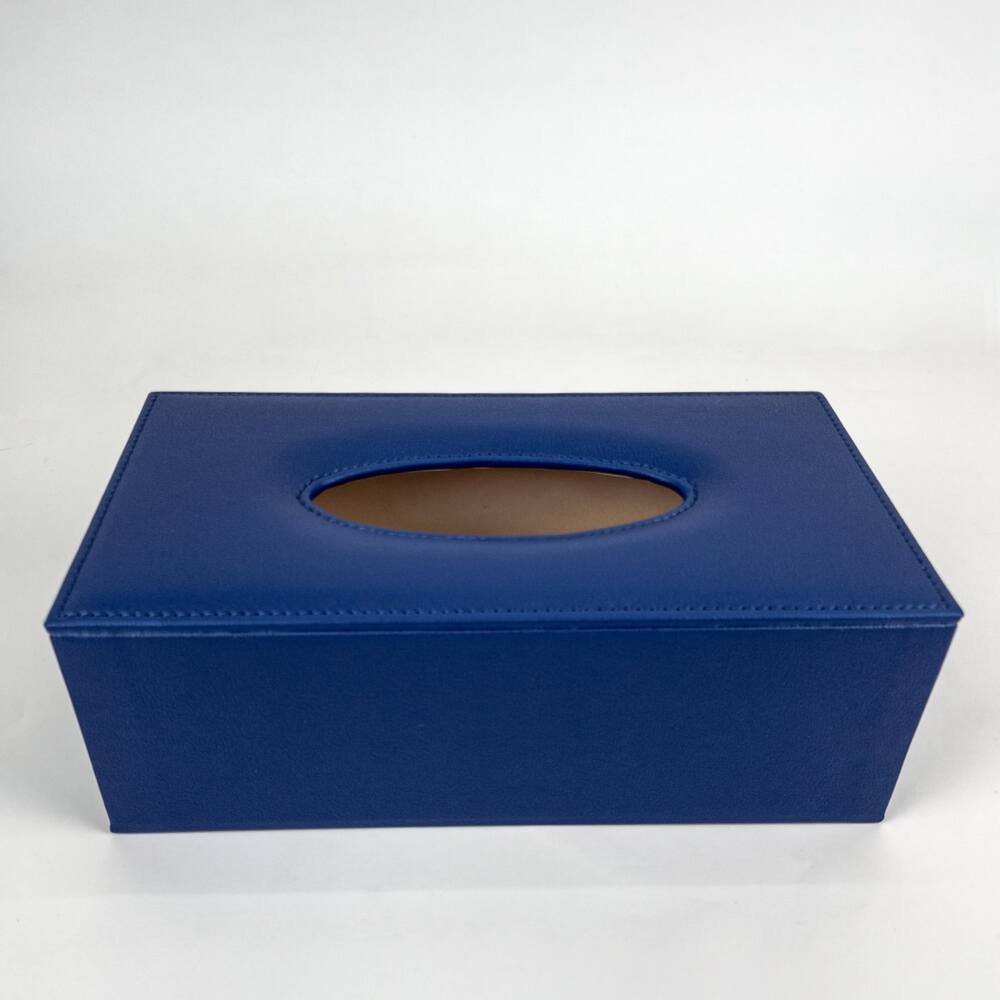 Tissue box PU leather with stitching blue color