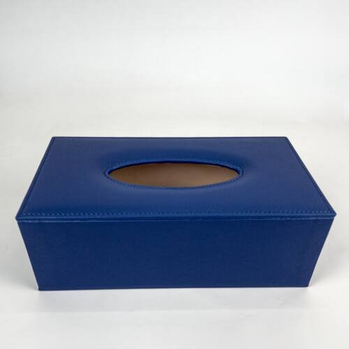 PU Leather Tissue Box With Stitching - 5 Colors 12 Tissue box PU leather with stitching blue color