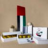 UAE national pride gifts, including customizable ribbons, tissue boxes, and bakhoor burners. Perfect for corporate events.