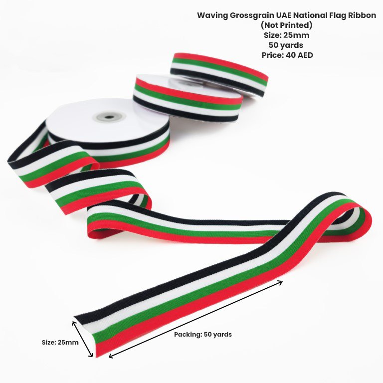 UAE Flag Design - Grosgrain Ribbon 25mm – 50 yards 5 High-Quality UAE Flag Ribbon